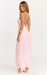 Connie Midi Dress - Ruffle Detail Dress in Pink