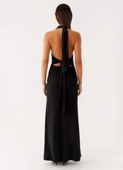 Adalie Halter Neck Midi Dress - Black