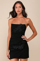 Divine Sensation White 3D Embroidered Strapless Mini Dress