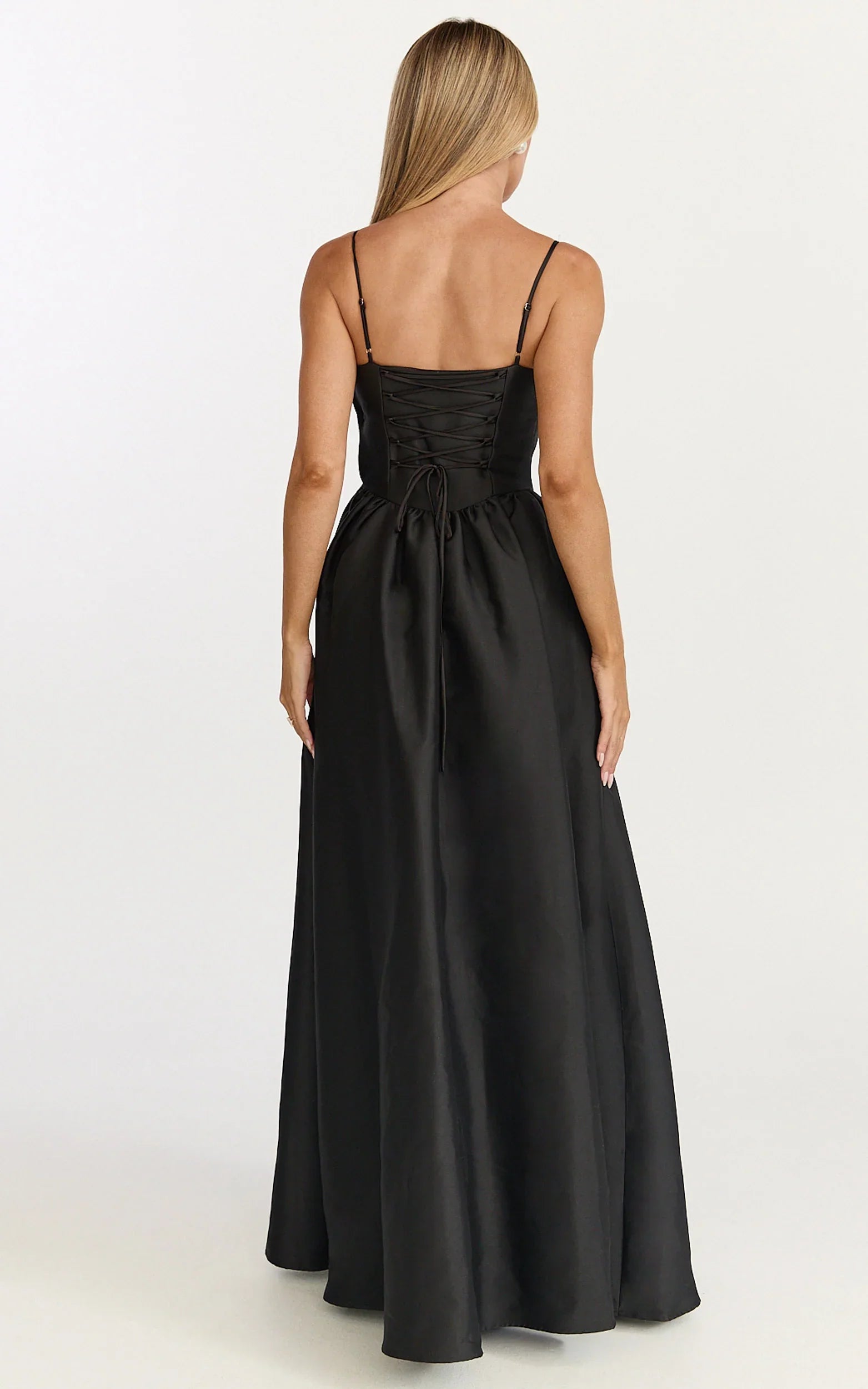 Louisa Maxi Dress - Boned Bodice Lace Up Back Dress in Black